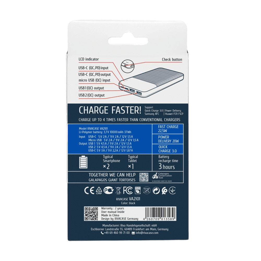 RIVACASE powerbank 10000 mAh svart