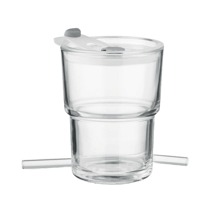 Glastumbler med sugrör 400ml