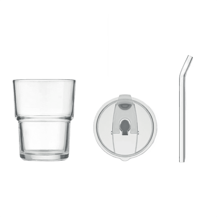 Glastumbler mit Strohhalm 400ml transparent