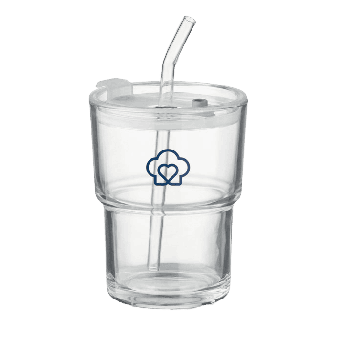 Glastumbler mit Strohhalm 400ml transparent