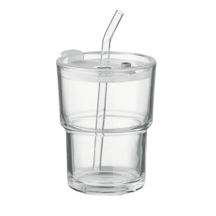 Glastumbler med sugrör 400ml