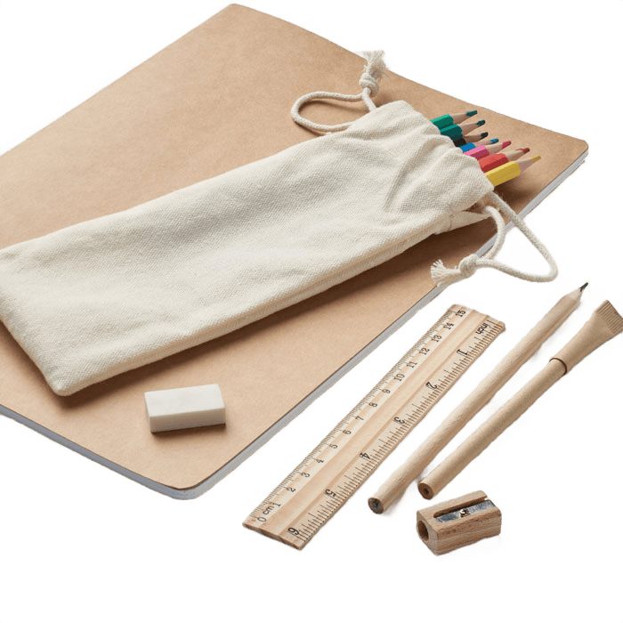 Kinder-Malset in Kordelzugtasche beige