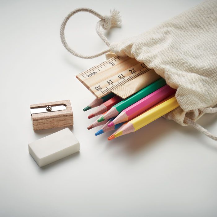 Kinder-Malset in Kordelzugtasche beige