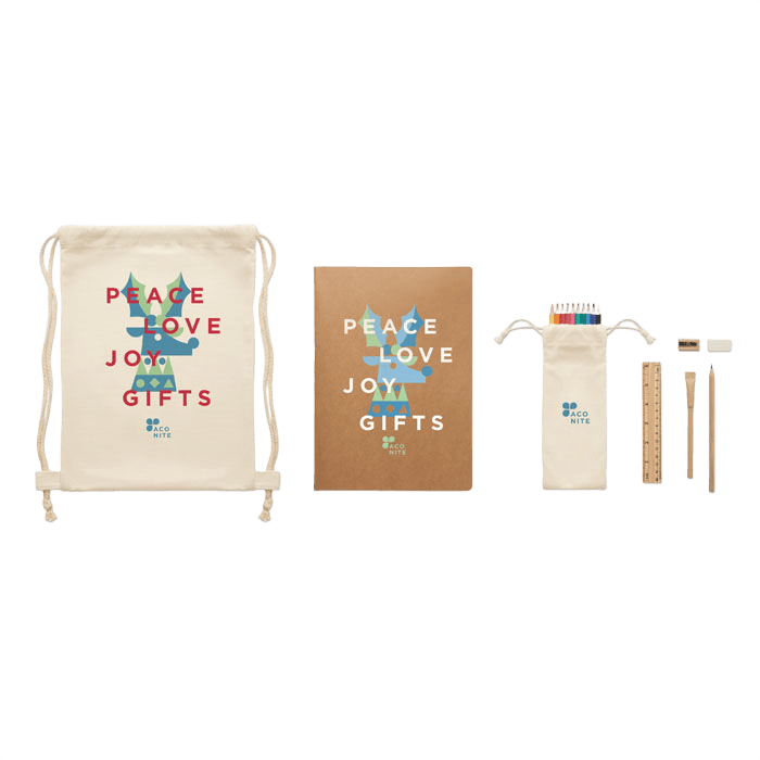 Kinder-Malset in Kordelzugtasche beige