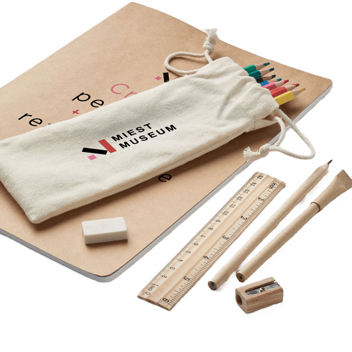 Kinder-Malset in Kordelzugtasche beige