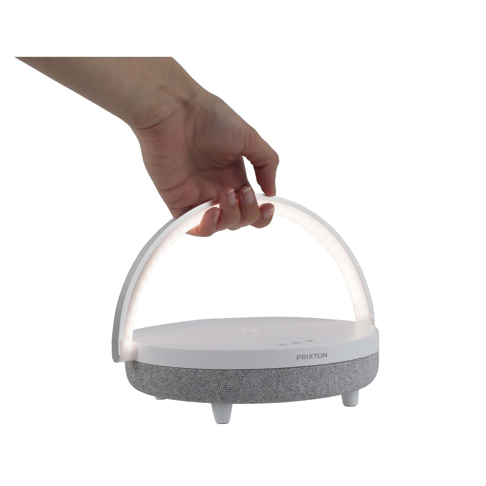 Prixton 4-in-1 Bluetooth-högtalare 10W med LED-lampa och trådlös laddningsbas vit
