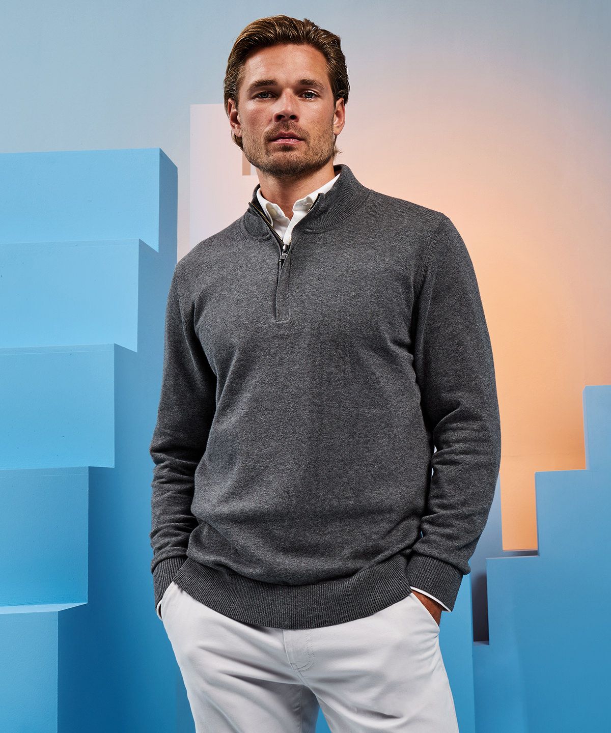 Cotton Blend ¼ Zip Sweater Men - ¼ ZipTröja Herr