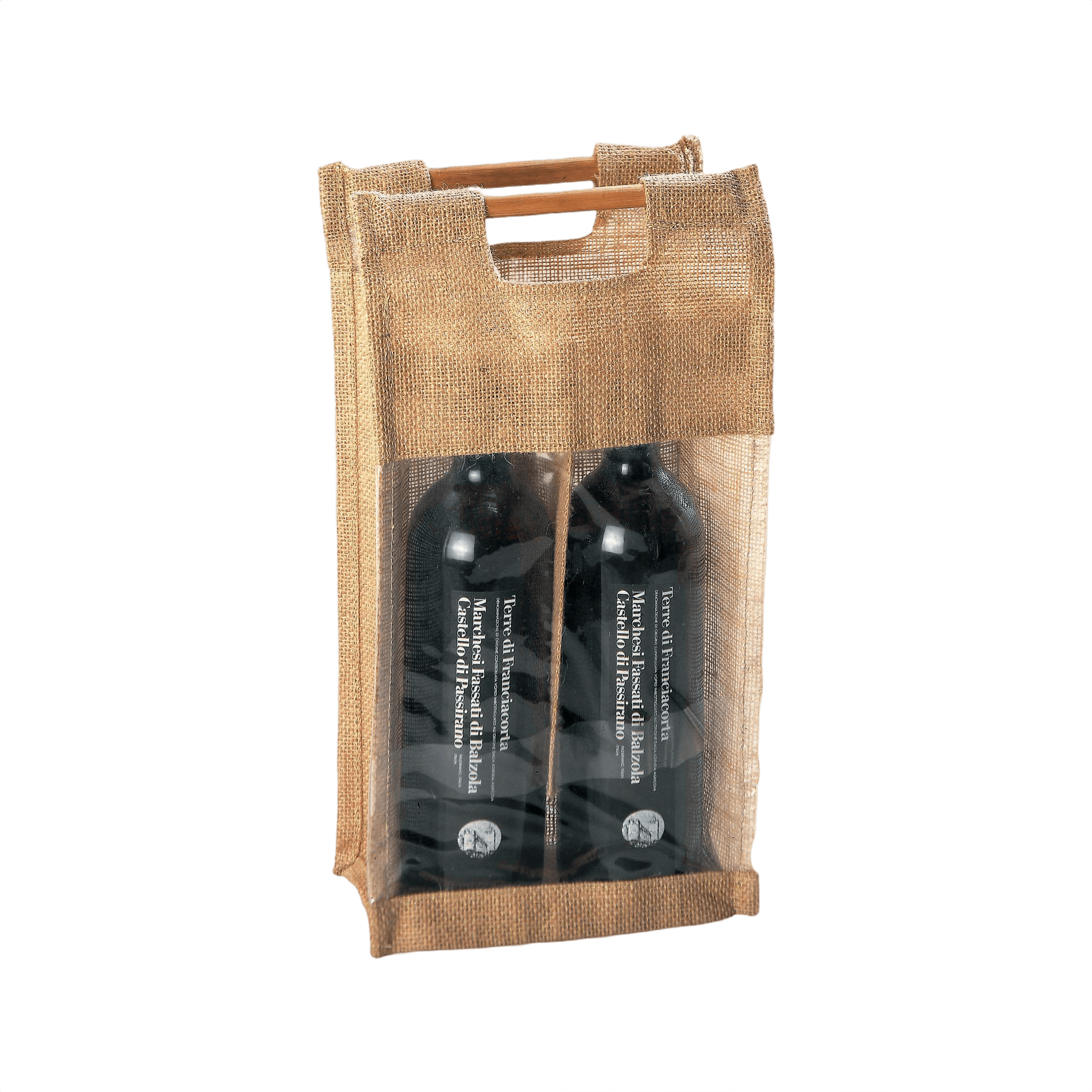 Jute Flaskpåse Med PVC-Fönster För 2 Flaskor