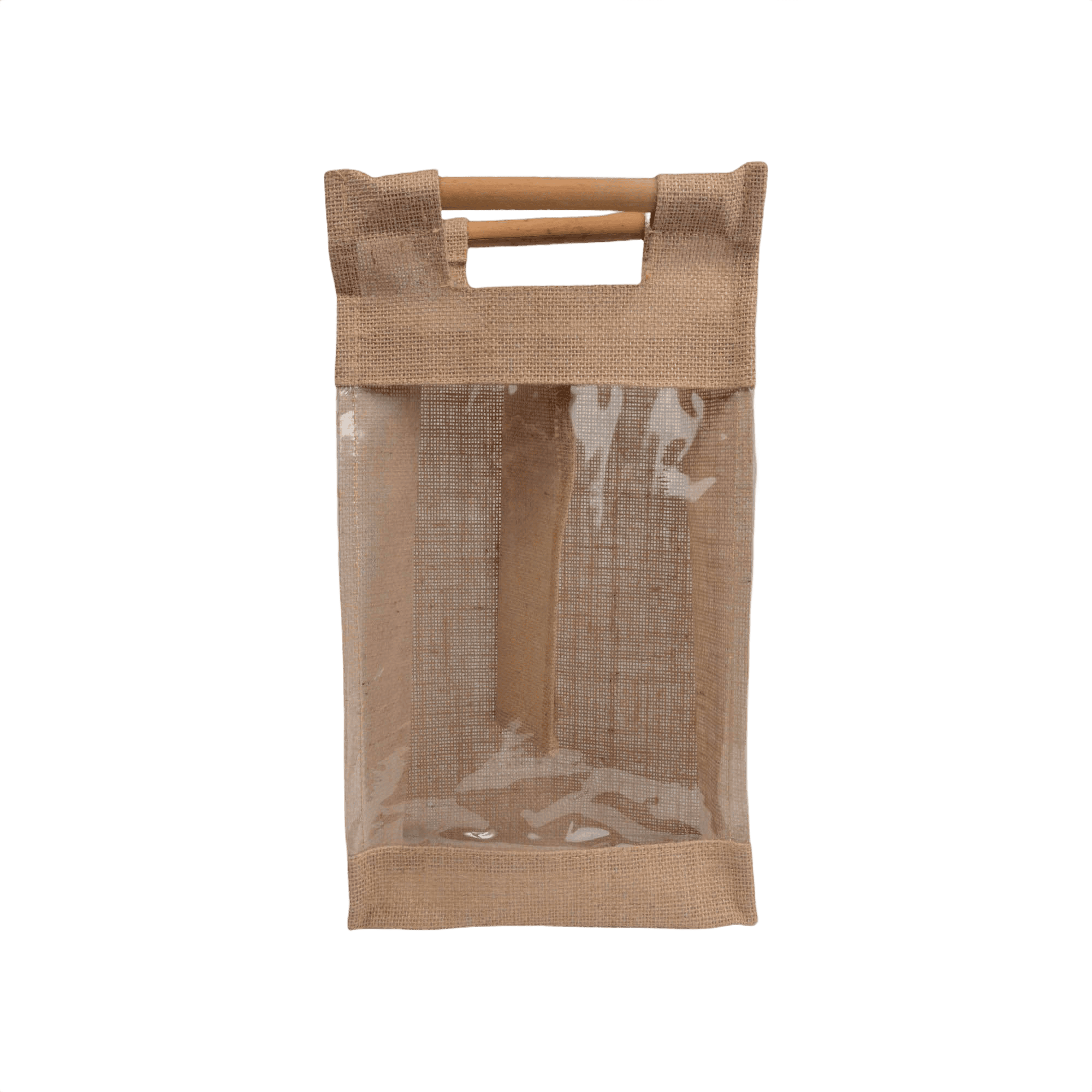 Jute Flaskpåse Med PVC-Fönster För 2 Flaskor
