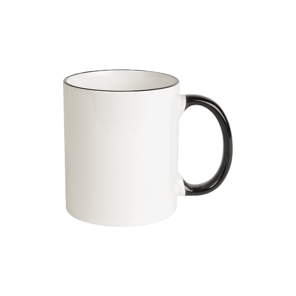 Keramiktasse mit farbigem Henkel und Rand